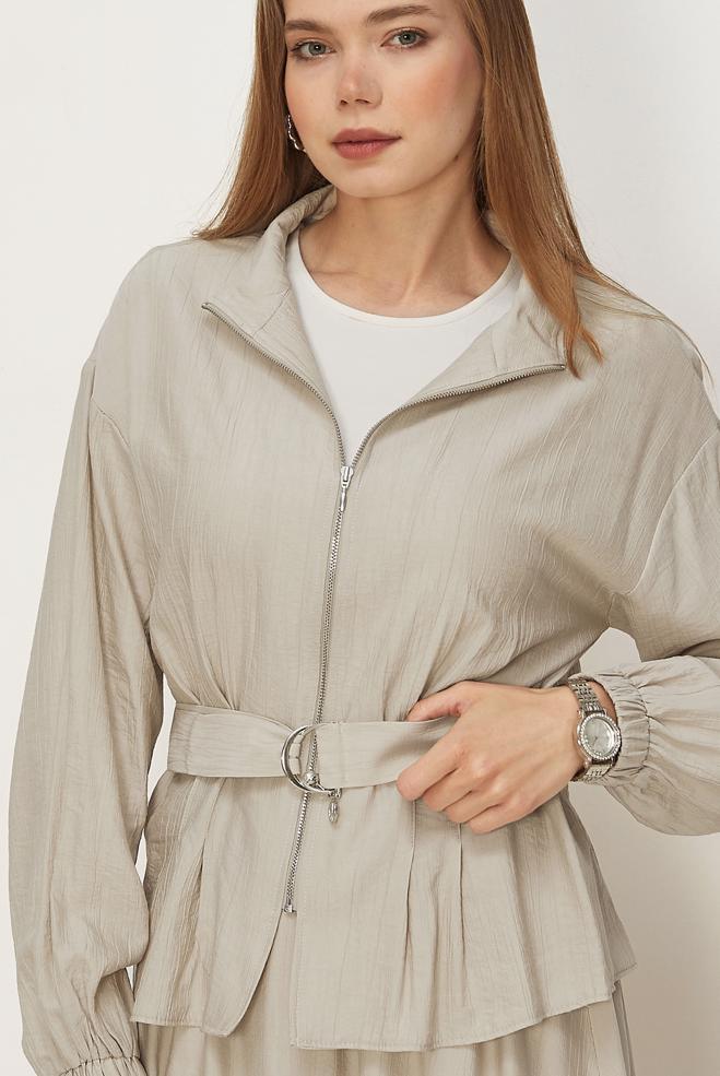 Hijab-Kleidung BEIGE ANZUG MIT GÜRTELROCK 46463 - ALVİNA