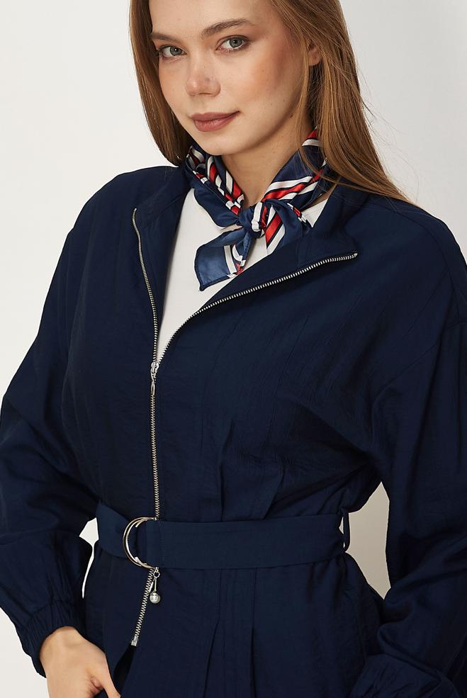 Tesettür giyim LACİVERT ETEKLİ KEMERLİ TAKIM 46463 - ALVİNA