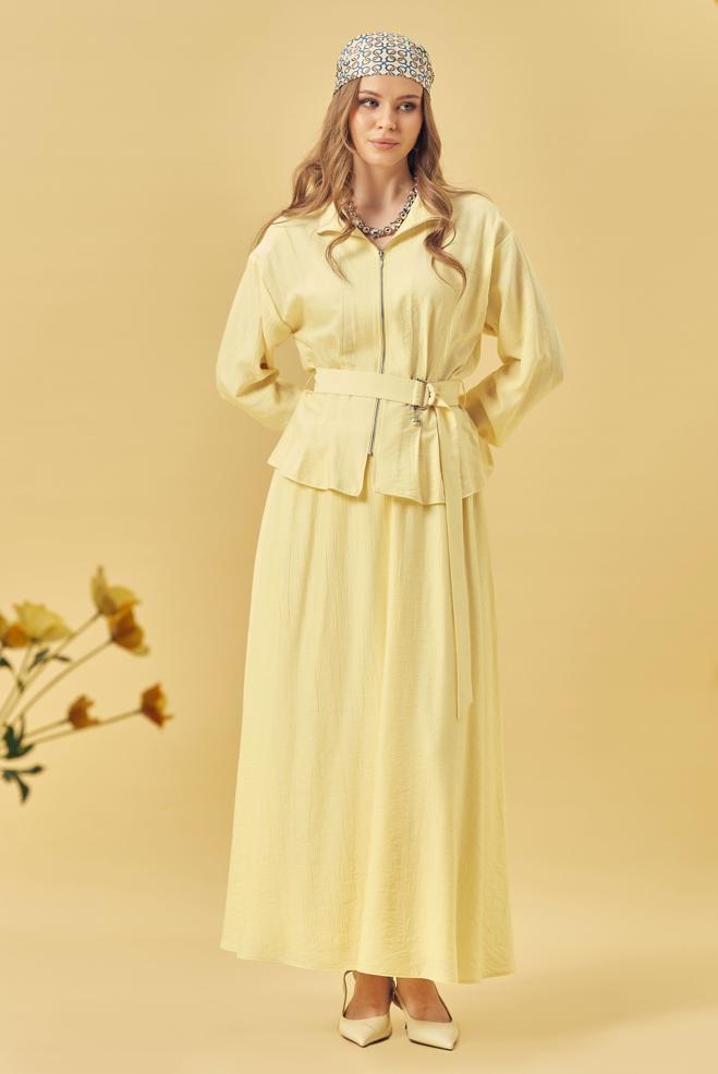 Hijab-Kleidung GELB ANZUG MIT GÜRTELROCK 46463 - ALVİNA