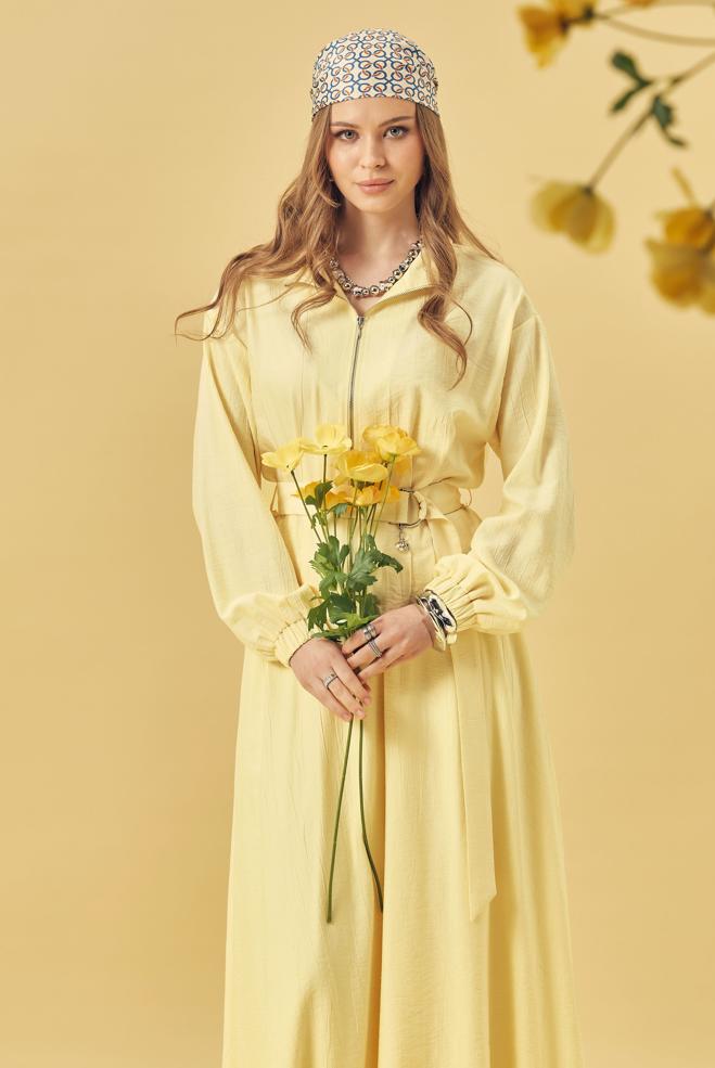 Hijab-Kleidung GELB ANZUG MIT GÜRTELROCK 46463 - ALVİNA