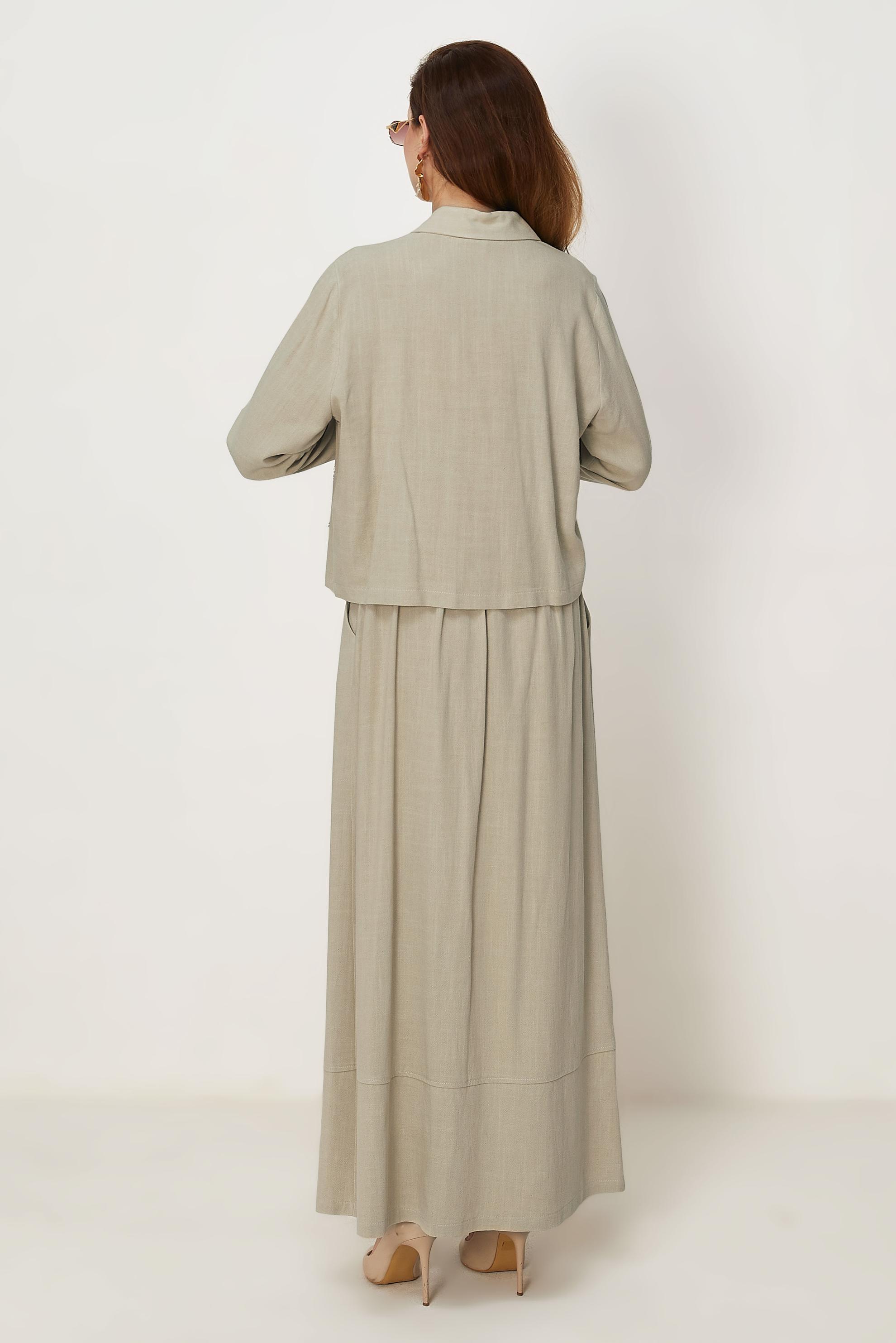 Tesettür giyim BEJ VİSKON KETEN ETEKLİ TAKIM 46478
