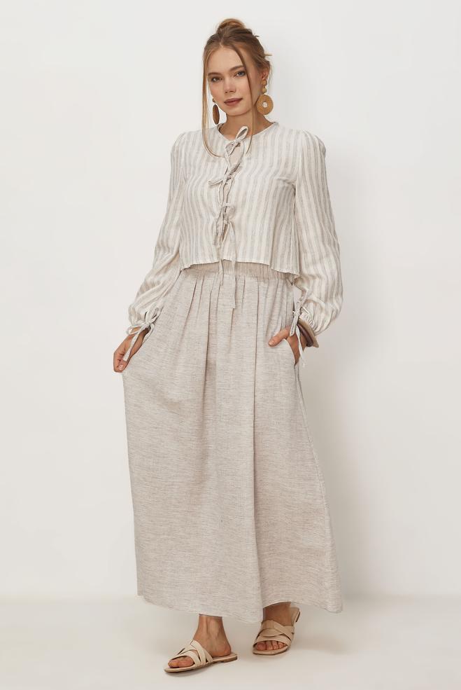 Tesettür giyim KAHVE ETEKLİ MÜSLİN TAKIM 46492 - ALVİNA