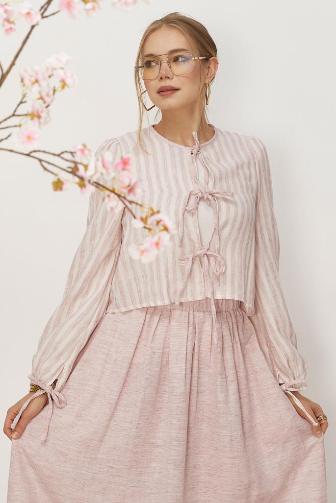 Tesettür giyim PEMBE ETEKLİ MÜSLİN TAKIM 46492 - ALVİNA