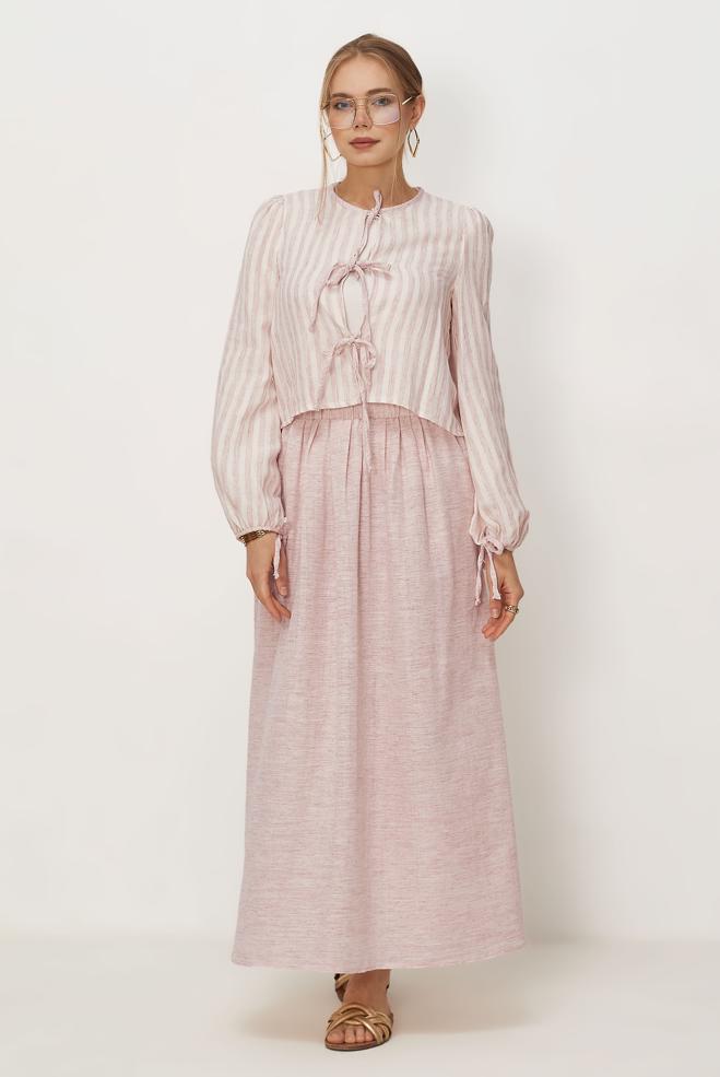 Tesettür giyim PEMBE ETEKLİ MÜSLİN TAKIM 46492 - ALVİNA