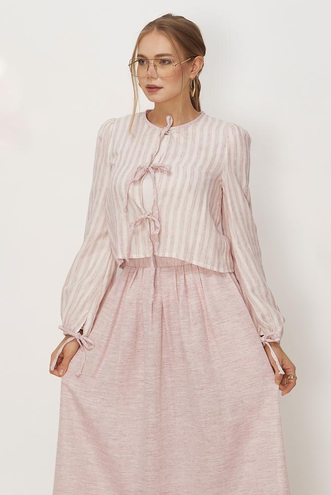 Tesettür giyim PEMBE ETEKLİ MÜSLİN TAKIM 46492 - ALVİNA