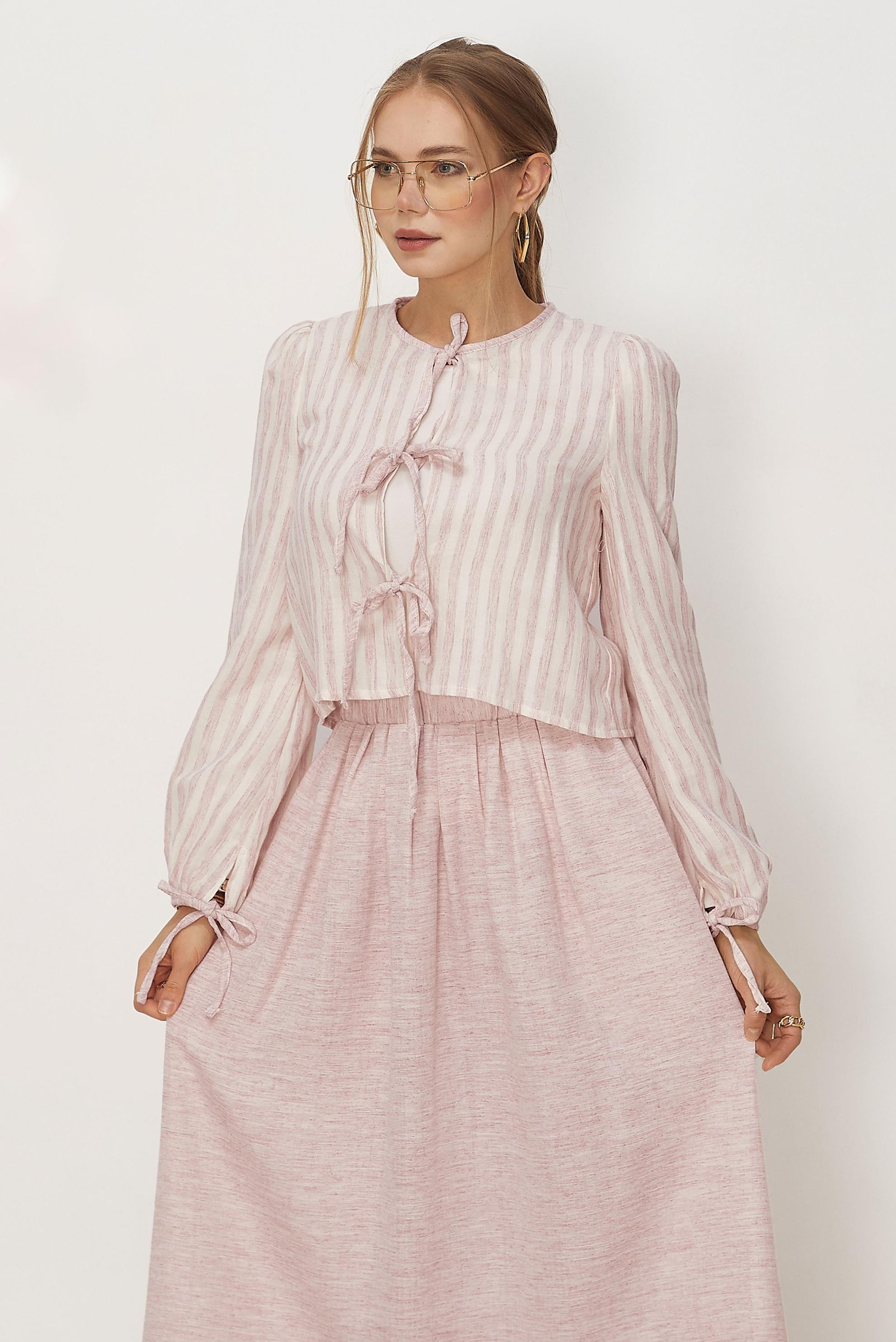 Tesettür giyim PEMBE ETEKLİ MÜSLİN TAKIM 46492