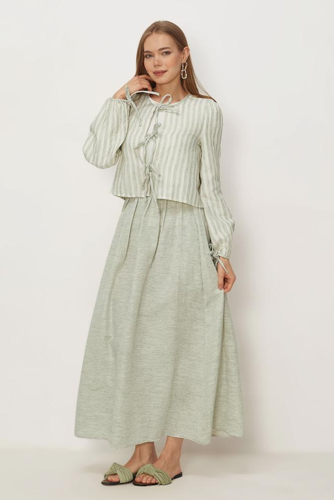 Tesettür giyim BEJ ETEKLİ MÜSLİN TAKIM 46492 - ALVİNA