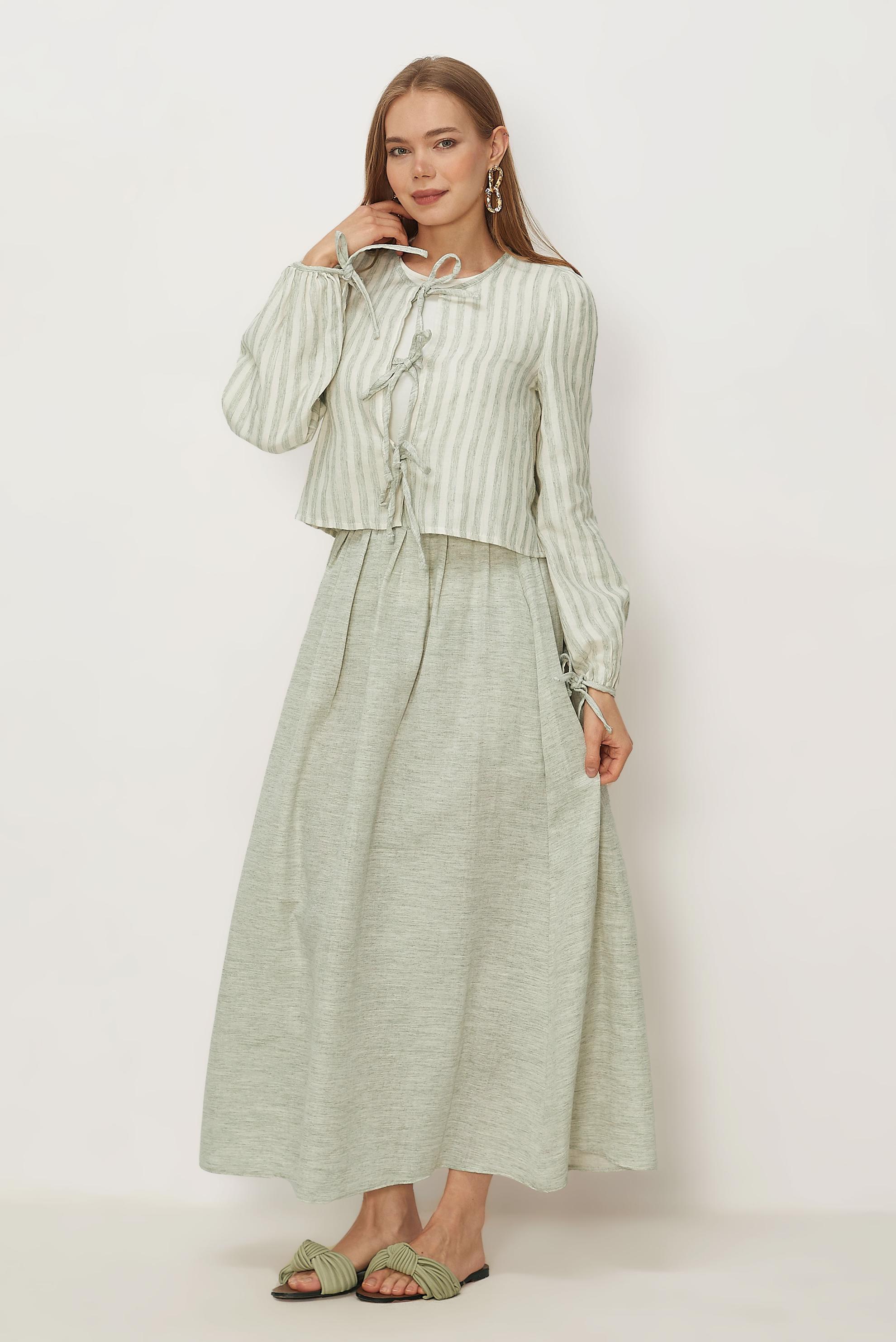 Tesettür giyim BEJ ETEKLİ MÜSLİN TAKIM 46492