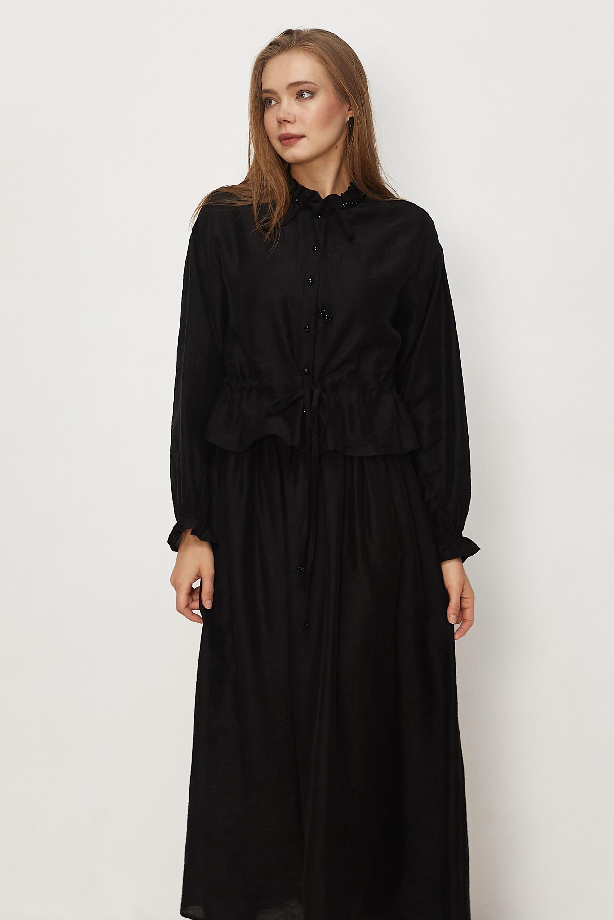 Tesettür giyim SİYAH BAĞCIKLI ETEKLİ TAKIM 46601