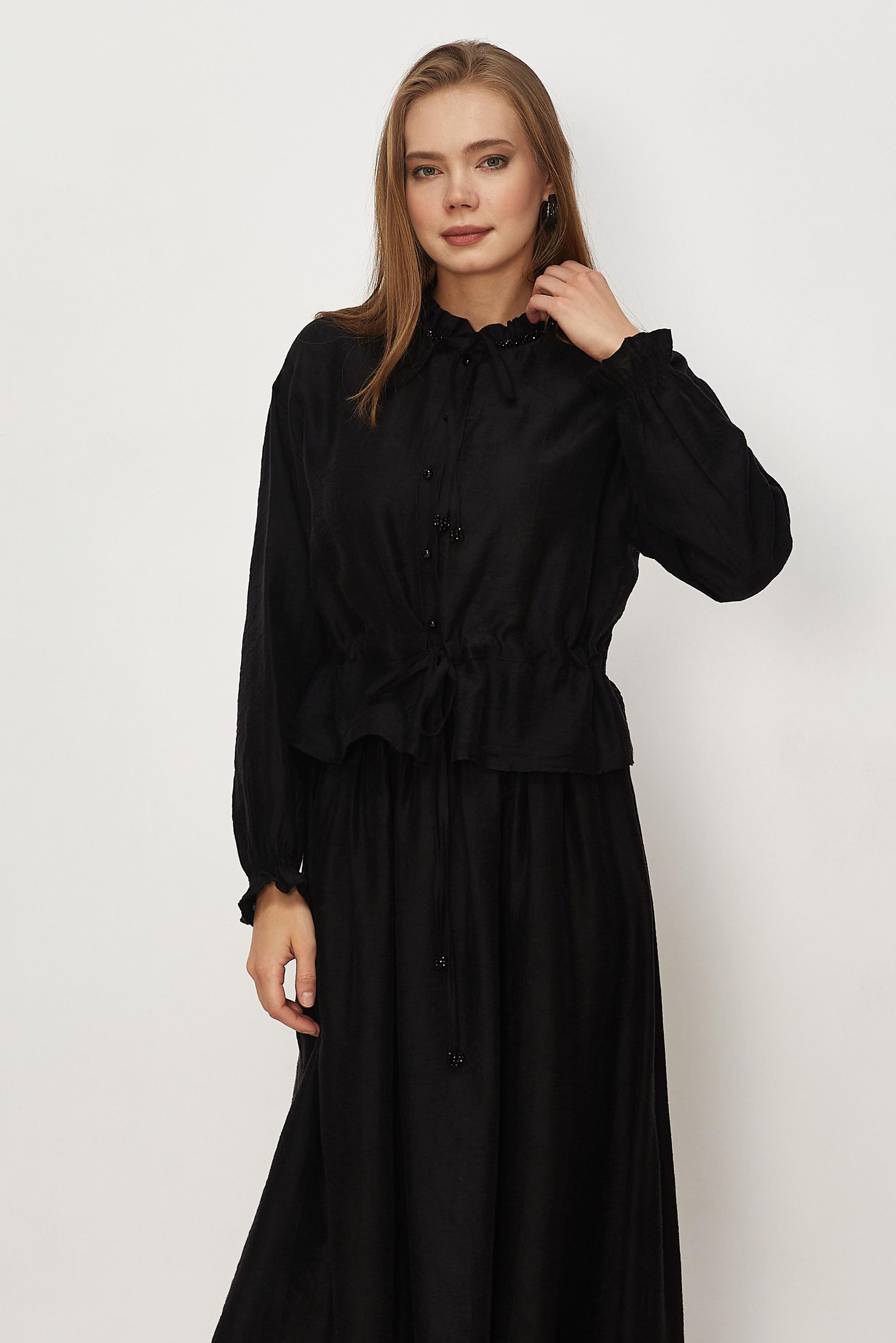 Tesettür giyim SİYAH BAĞCIKLI ETEKLİ TAKIM 46601