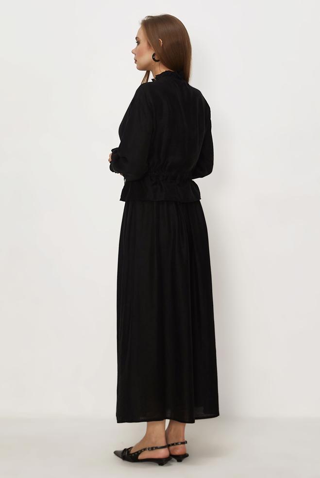 Tesettür giyim SİYAH BAĞCIKLI ETEKLİ TAKIM 46601 - ALVİNA