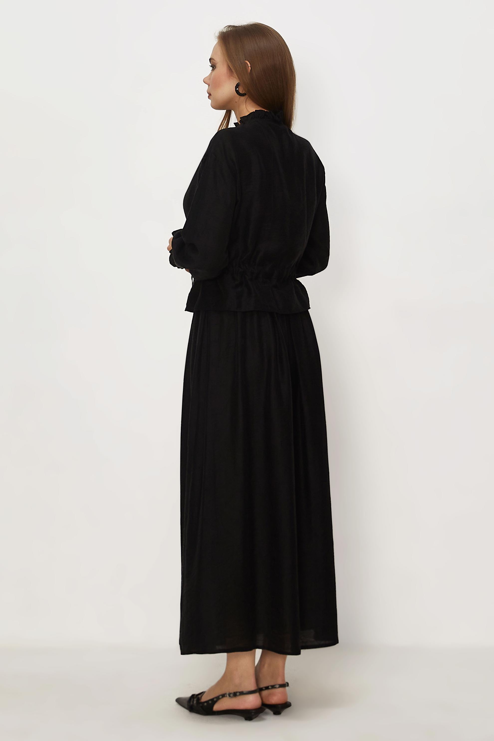 Tesettür giyim SİYAH BAĞCIKLI ETEKLİ TAKIM 46601