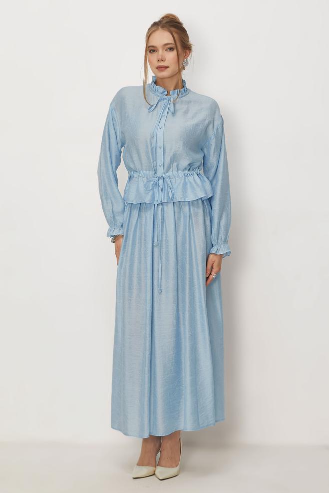 Tesettür giyim MAVİ BAĞCIKLI ETEKLİ TAKIM 46601 - ALVİNA