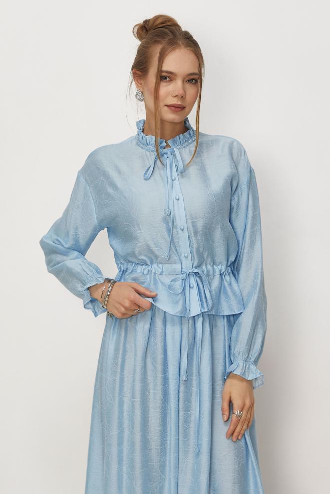 Tesettür giyim MAVİ BAĞCIKLI ETEKLİ TAKIM 46601 - ALVİNA