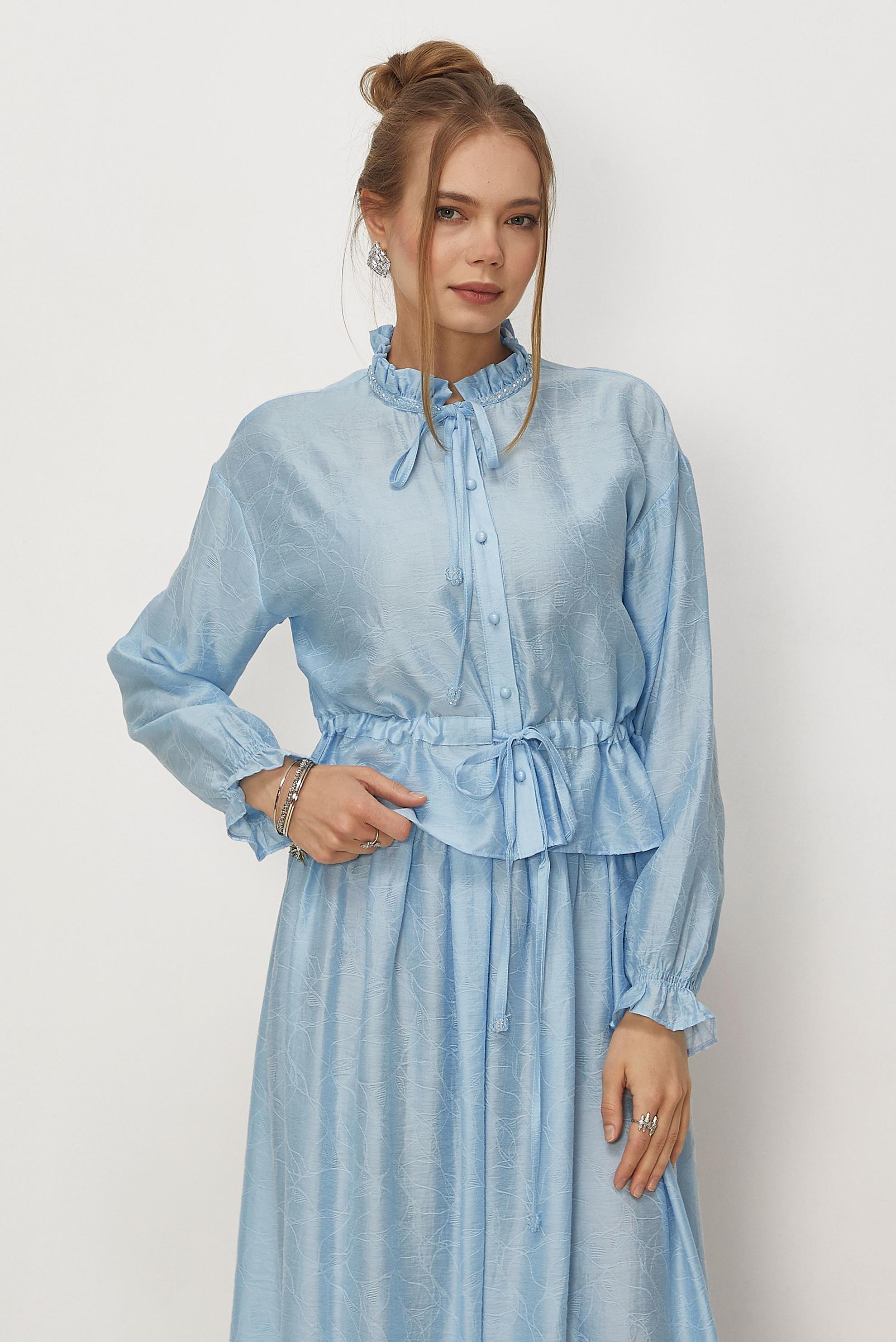 Tesettür giyim MAVİ BAĞCIKLI ETEKLİ TAKIM 46601