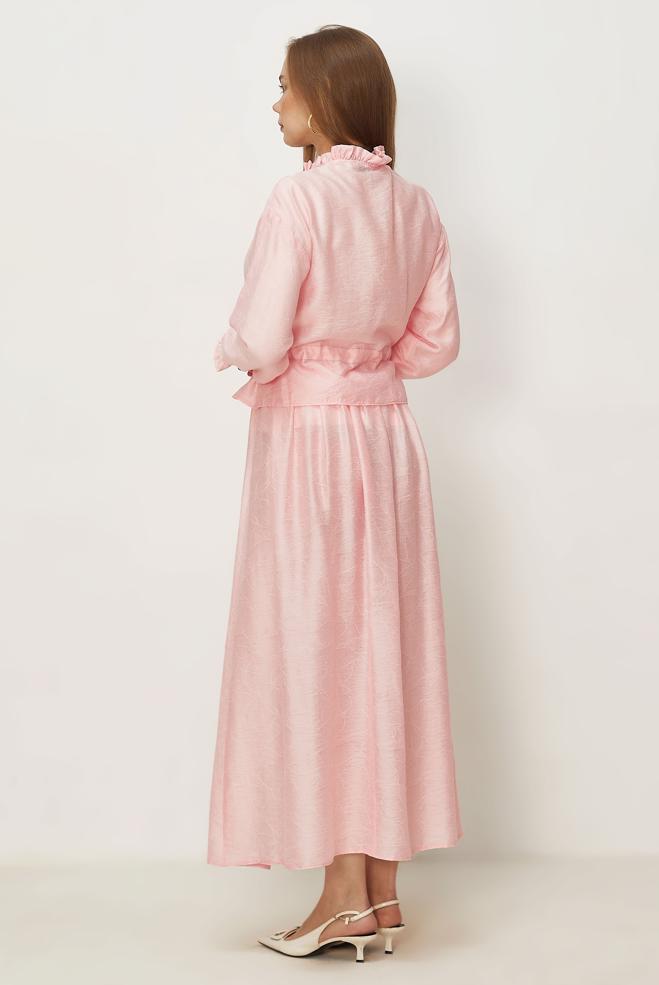 Tesettür giyim PEMBE BAĞCIKLI ETEKLİ TAKIM 46601 - ALVİNA