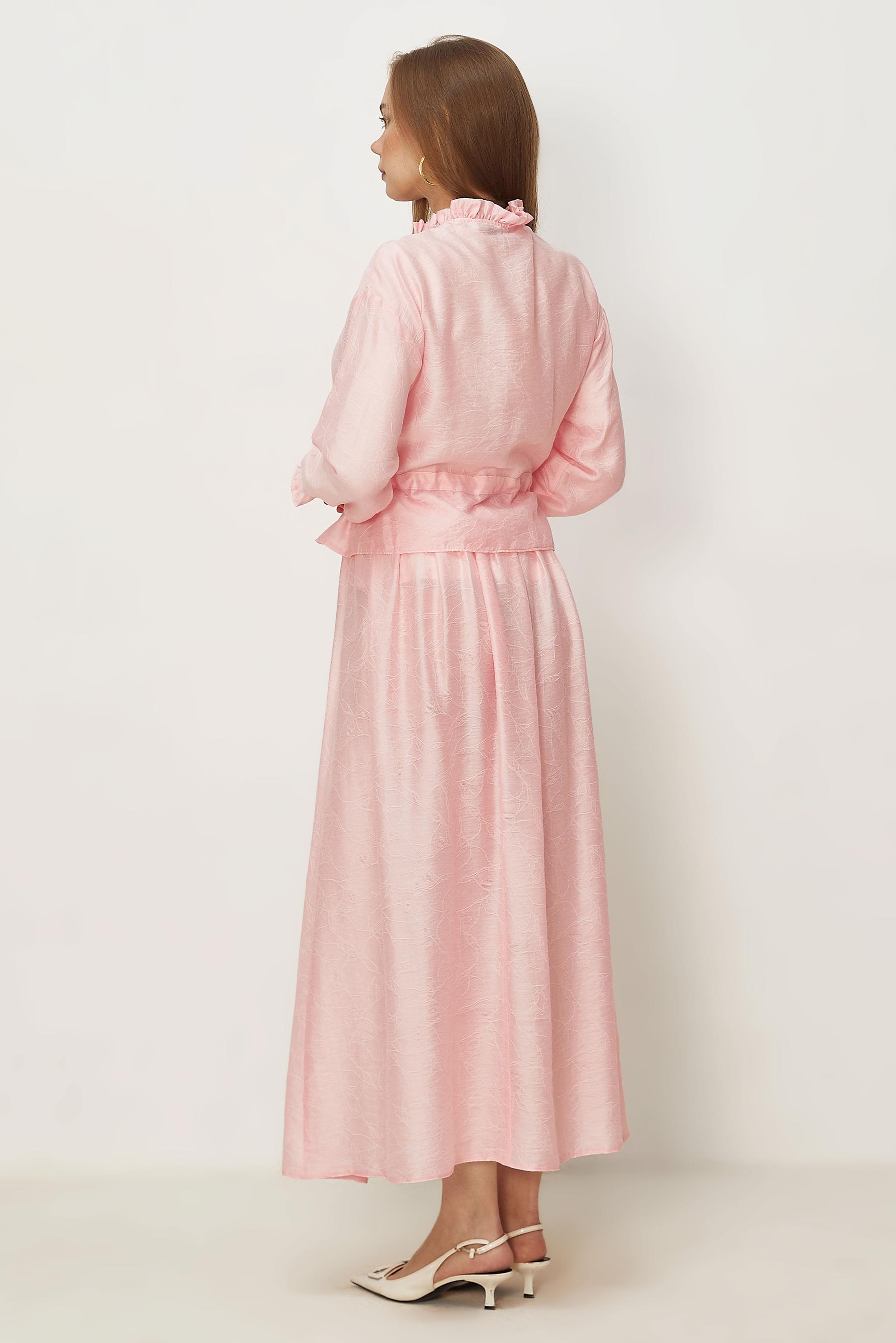 Tesettür giyim PEMBE BAĞCIKLI ETEKLİ TAKIM 46601