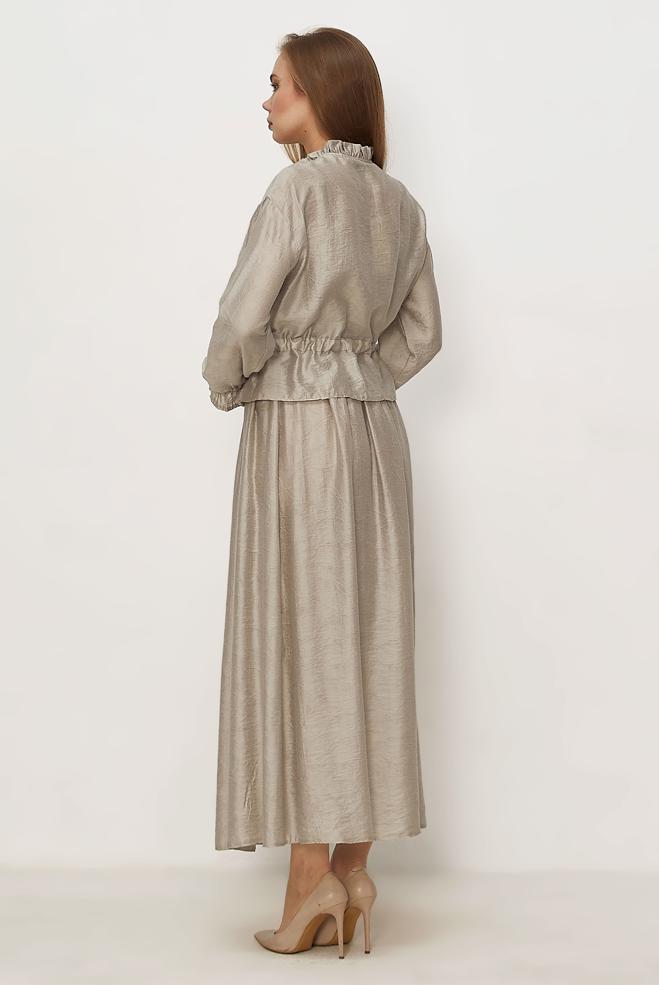 Tesettür giyim BEJ BAĞCIKLI ETEKLİ TAKIM 46601 - ALVİNA