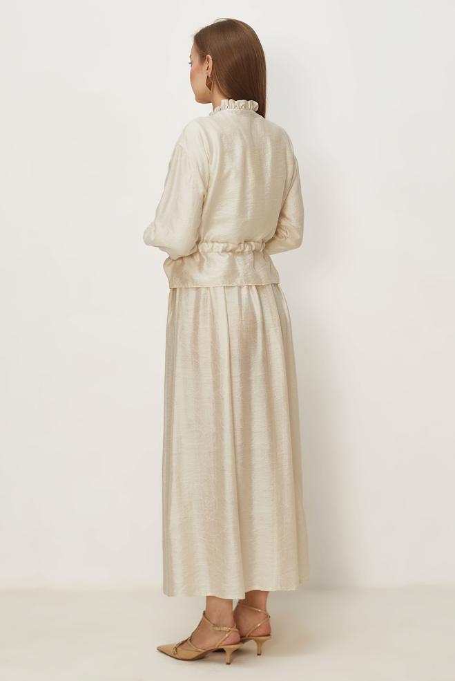 Tesettür giyim EKRU BAĞCIKLI ETEKLİ TAKIM 46601 - ALVİNA