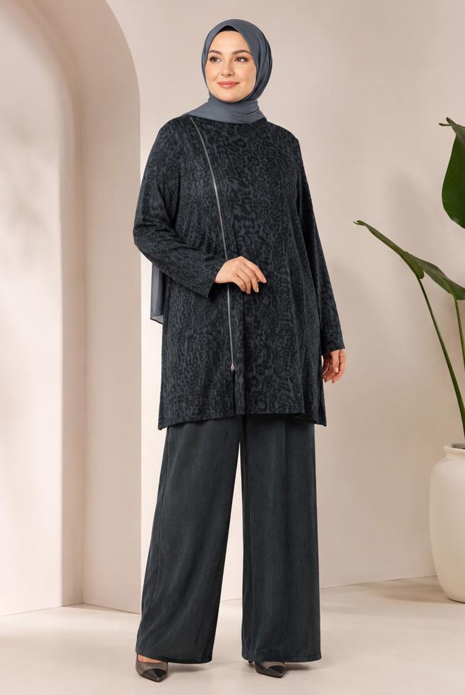 Vêtements hijab NOIR ENSEMBLE PANTALON DÉTAILLÉ À GLISSIÈRE 20911 - ALVİNA