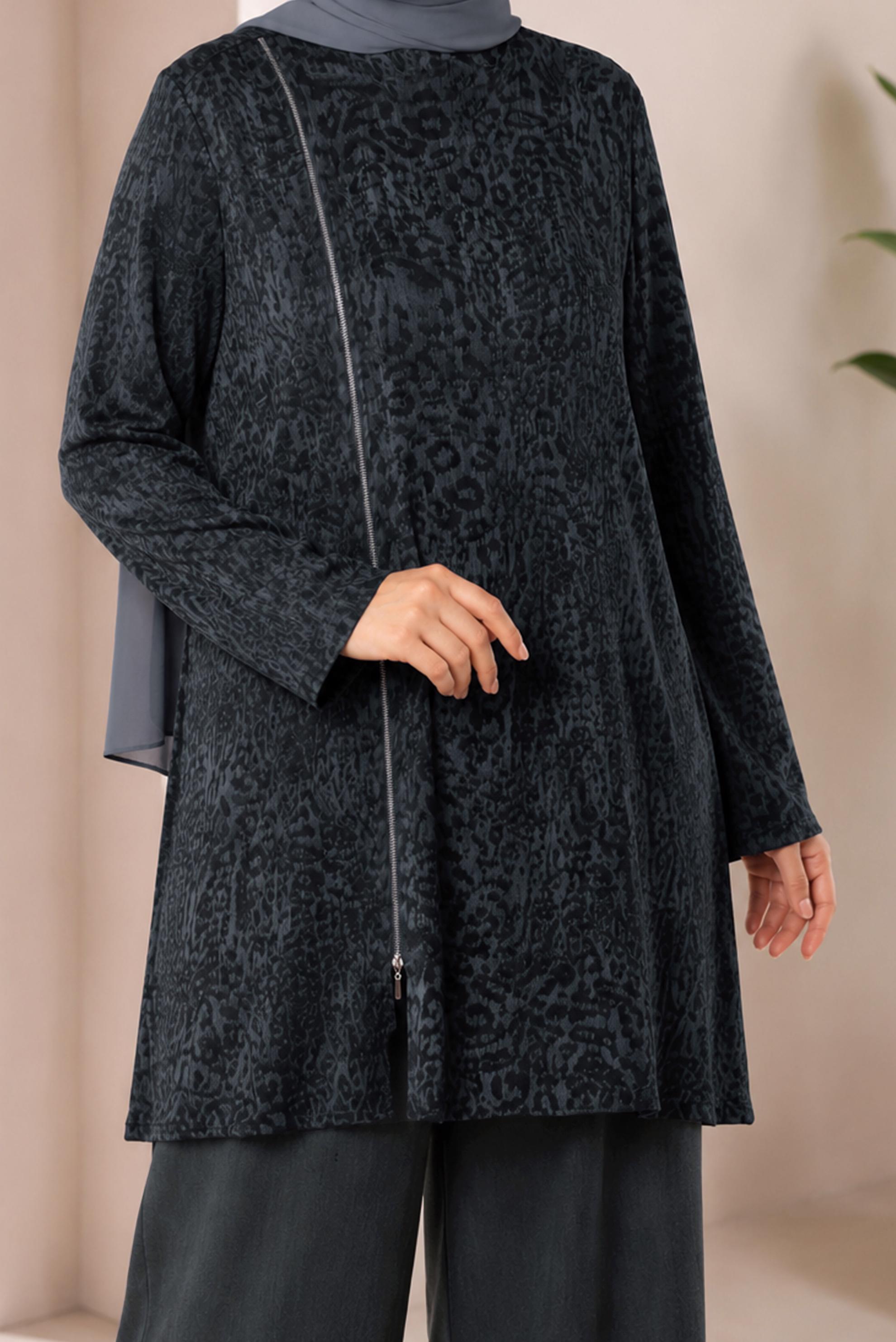 Vêtements hijab NOIR ENSEMBLE PANTALON DÉTAILLÉ À GLISSIÈRE 20911