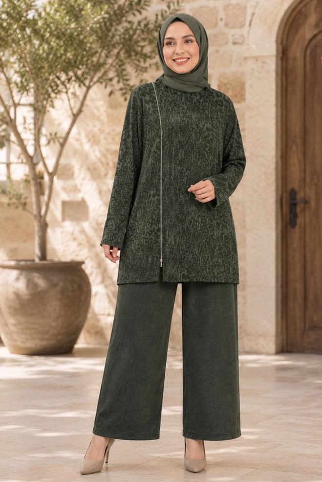 Vêtements hijab KAKI ENSEMBLE PANTALON DÉTAILLÉ À GLISSIÈRE 20911 - ALVİNA