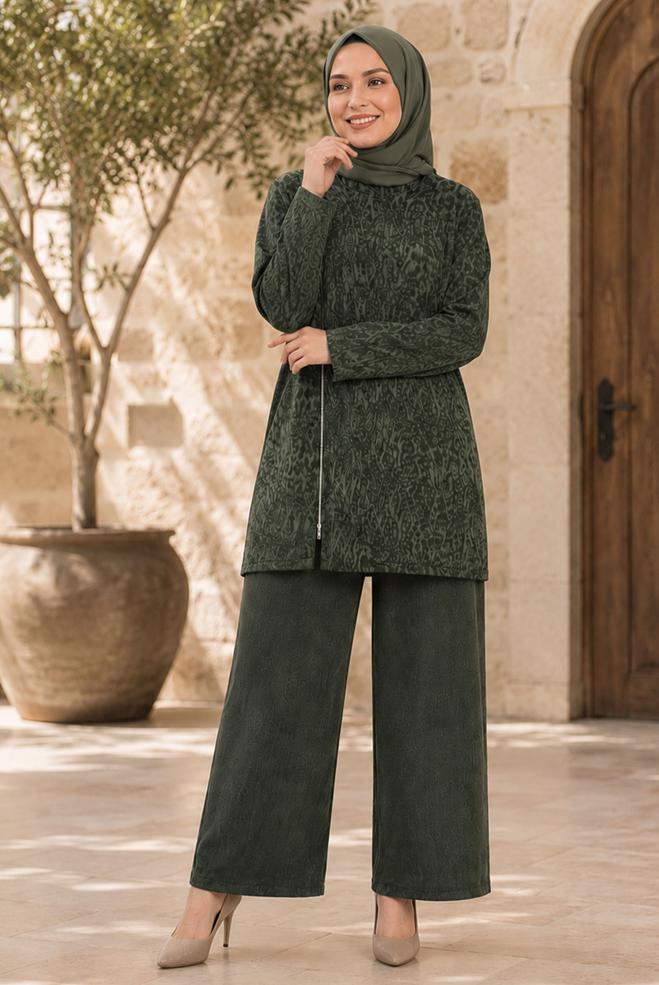 Vêtements hijab KAKI ENSEMBLE PANTALON DÉTAILLÉ À GLISSIÈRE 20911 - ALVİNA
