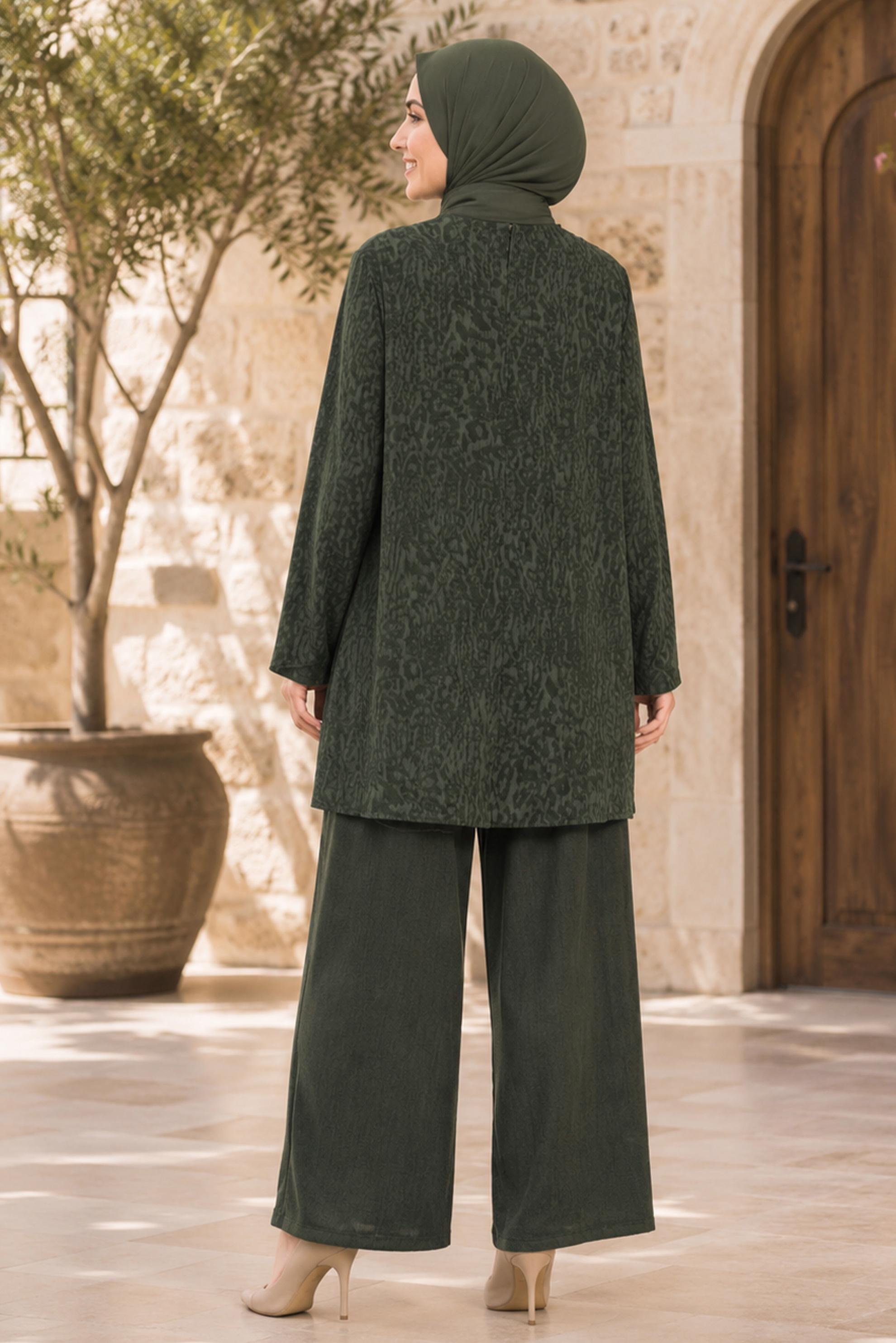 Vêtements hijab KAKI ENSEMBLE PANTALON DÉTAILLÉ À GLISSIÈRE 20911