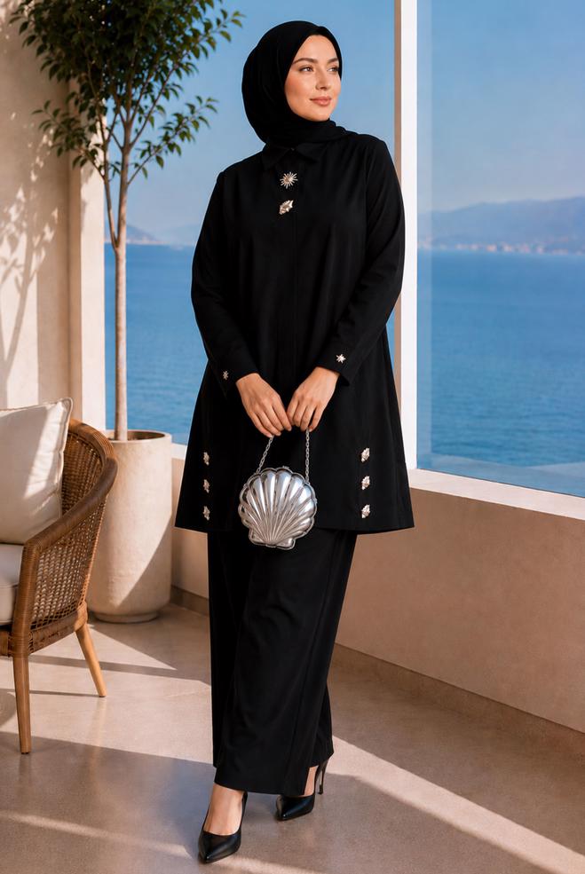 Hijab clothing BLACK PLUS SIZE PANTSUIT 20958 - ALVİNA