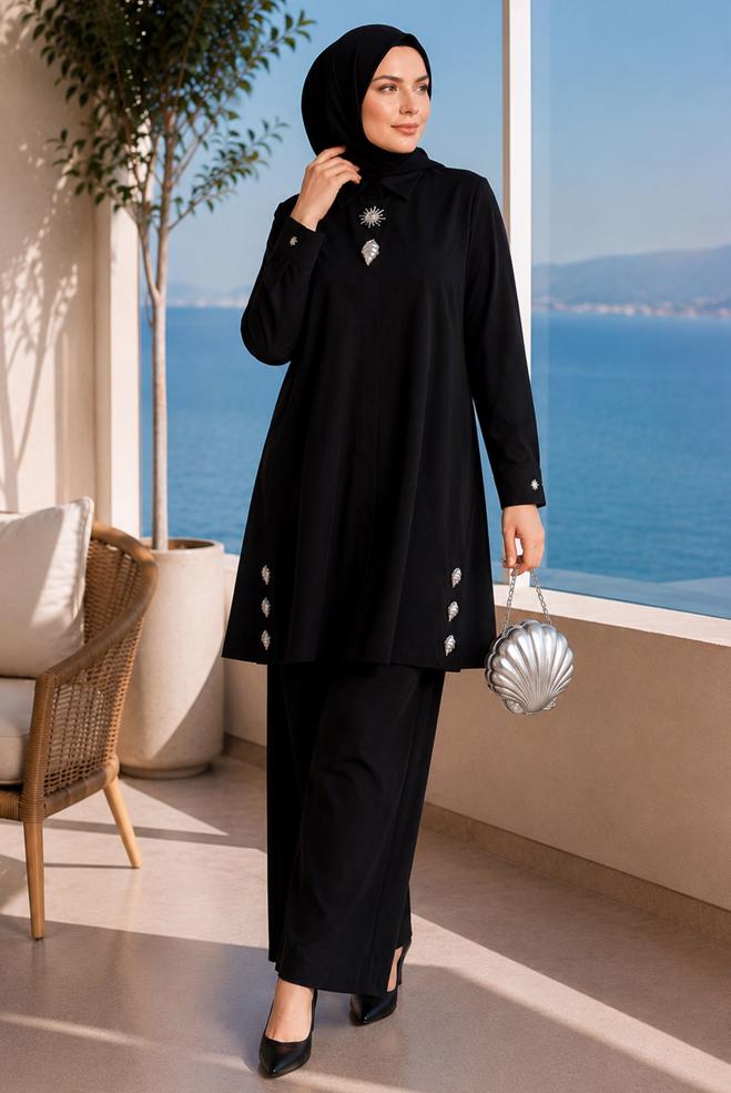 Hijab clothing BLACK PLUS SIZE PANTSUIT 20958 - ALVİNA