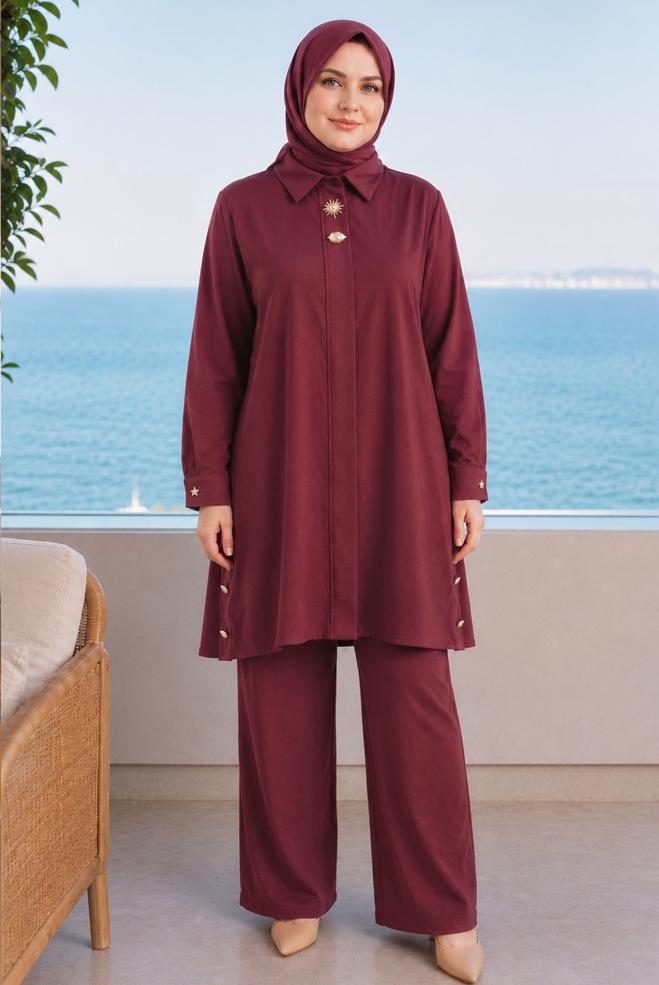 Hijab clothing BEIGE PLUS SIZE PANTSUIT 20958 - ALVİNA