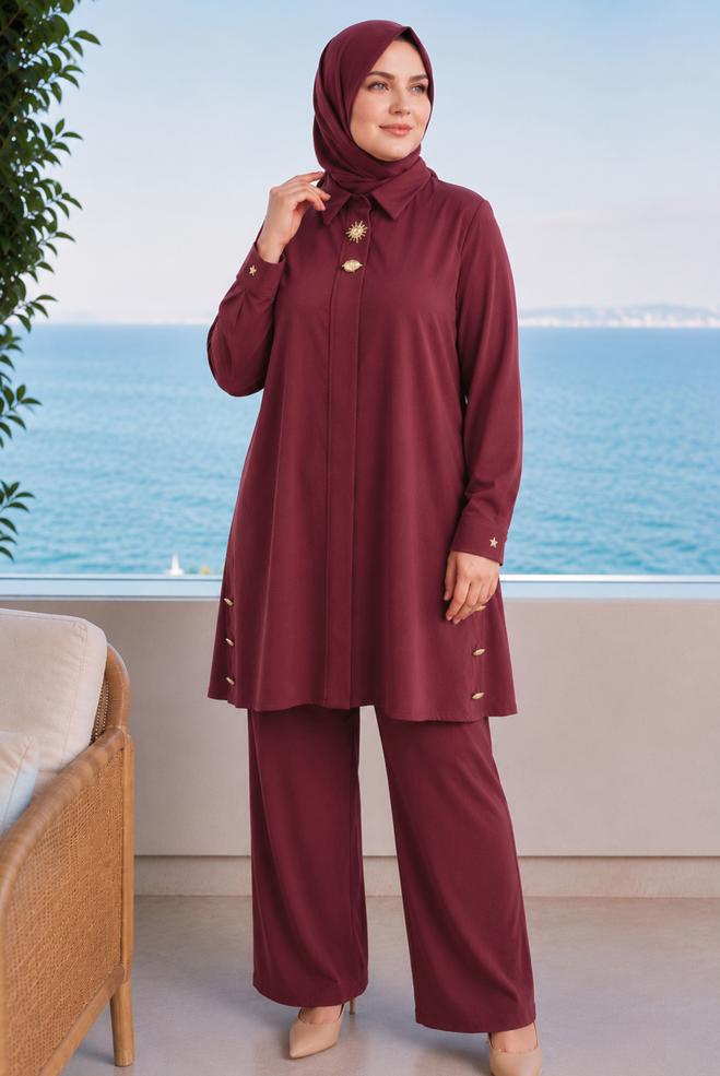 Hijab clothing BEIGE PLUS SIZE PANTSUIT 20958 - ALVİNA