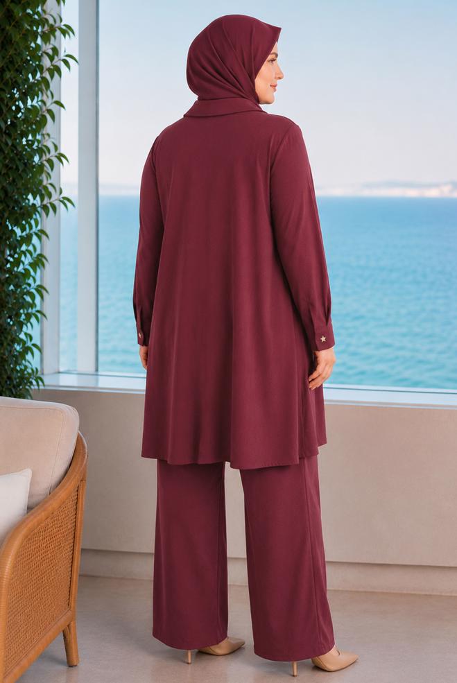 Hijab clothing BEIGE PLUS SIZE PANTSUIT 20958 - ALVİNA