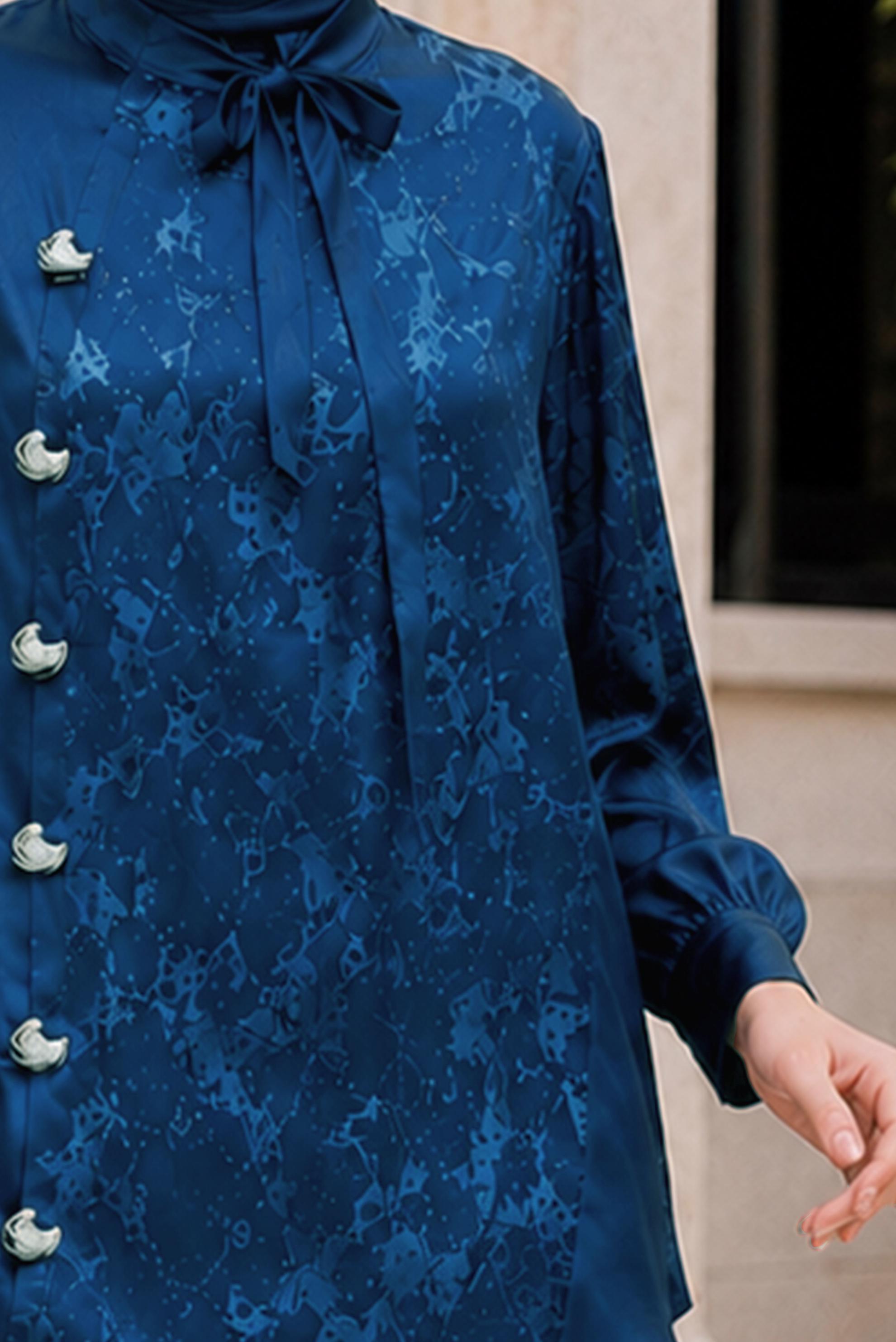 Vêtements hijab BLEU MARINE ENSEMBLE PANTALON JACQUARD SATINÉ 20959