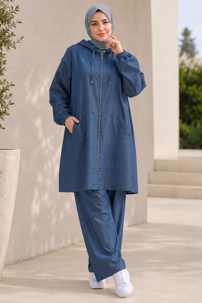 Tesettür giyim BEJ 20960 TENCEL 2175 2Lİ PANT TK 42-48 - ALVİNA