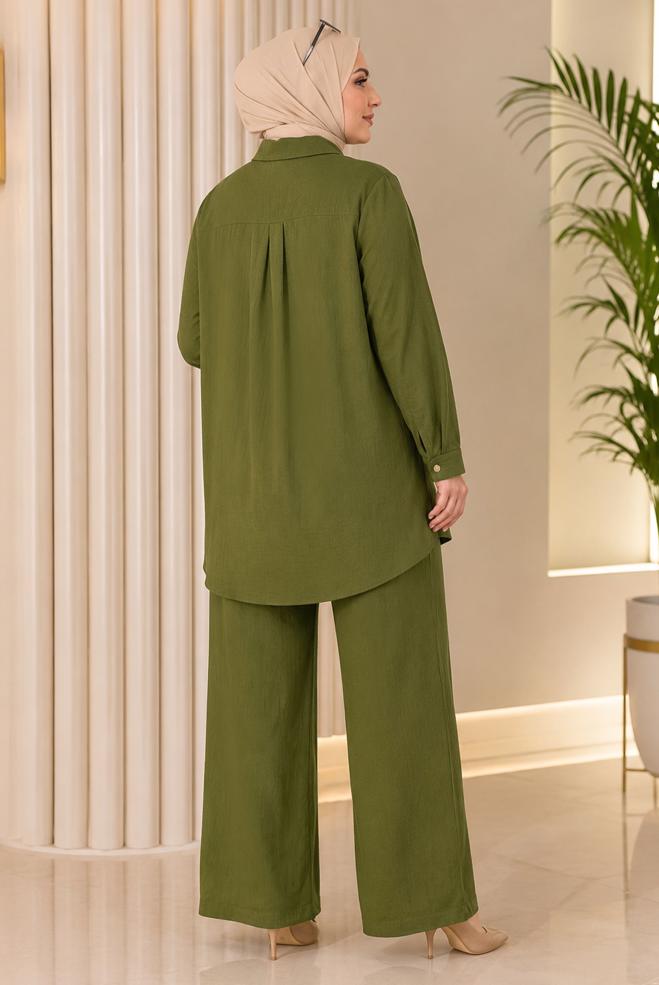 Hijab clothing GREEN SHIRT COLLAR PANTSUIT 21011 - ALVİNA