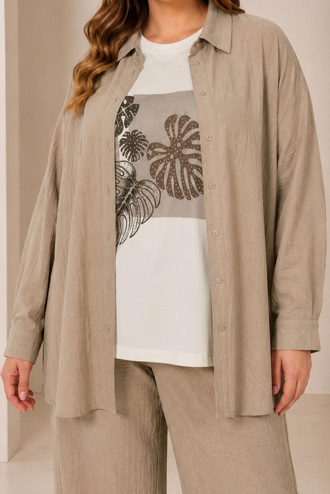 Vêtements hijab SABLE ENSEMBLE PANTALON TROIS PIÈCES COL CHEMISE 21013 - ALVİNA
