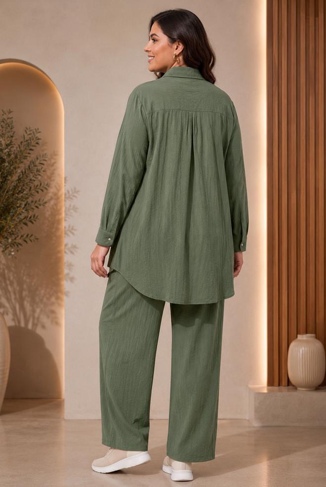 Vêtements hijab BEIGE ENSEMBLE PANTALON TROIS PIÈCES COL CHEMISE 21013 - ALVİNA