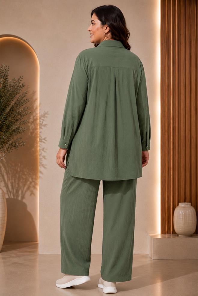 Vêtements hijab BRUN ENSEMBLE PANTALON TROIS PIÈCES COL CHEMISE 21013 - ALVİNA