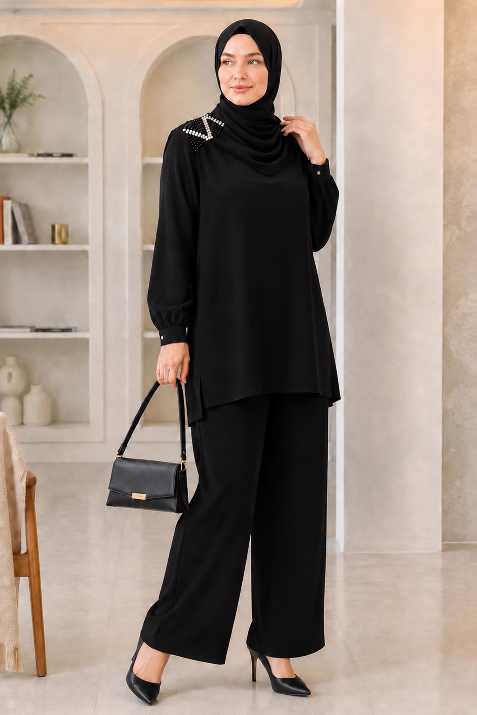 Hijab clothing BLACK BEAD EMBROIDERED PANTSUIT 21030
