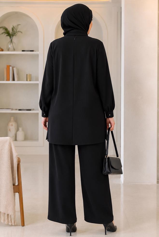 Hijab clothing BLACK BEAD EMBROIDERED PANTSUIT 21030 - ALVİNA