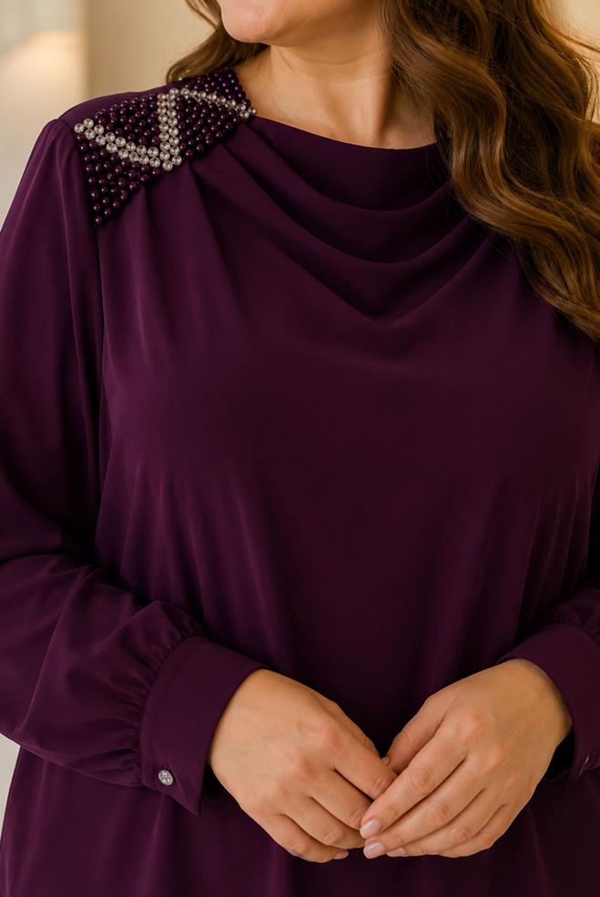 Hijab clothing DAMSON BEAD EMBROIDERED PANTSUIT 21030 - ALVİNA