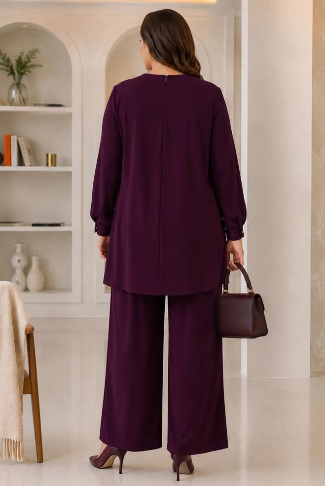 Hijab clothing DAMSON BEAD EMBROIDERED PANTSUIT 21030 - ALVİNA