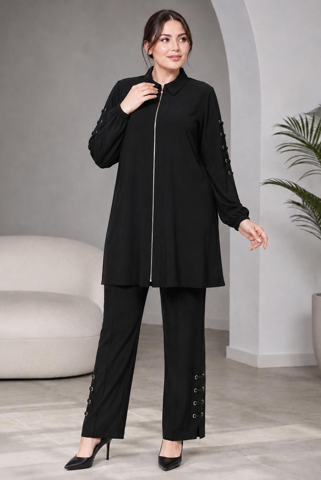 Hijab clothing BLACK PLUS SIZE MODAL PANTSUIT 21040 - ALVİNA