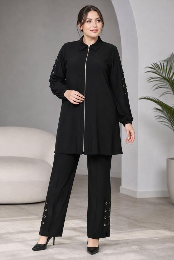 Hijab clothing BLACK PLUS SIZE MODAL PANTSUIT 21040 - ALVİNA
