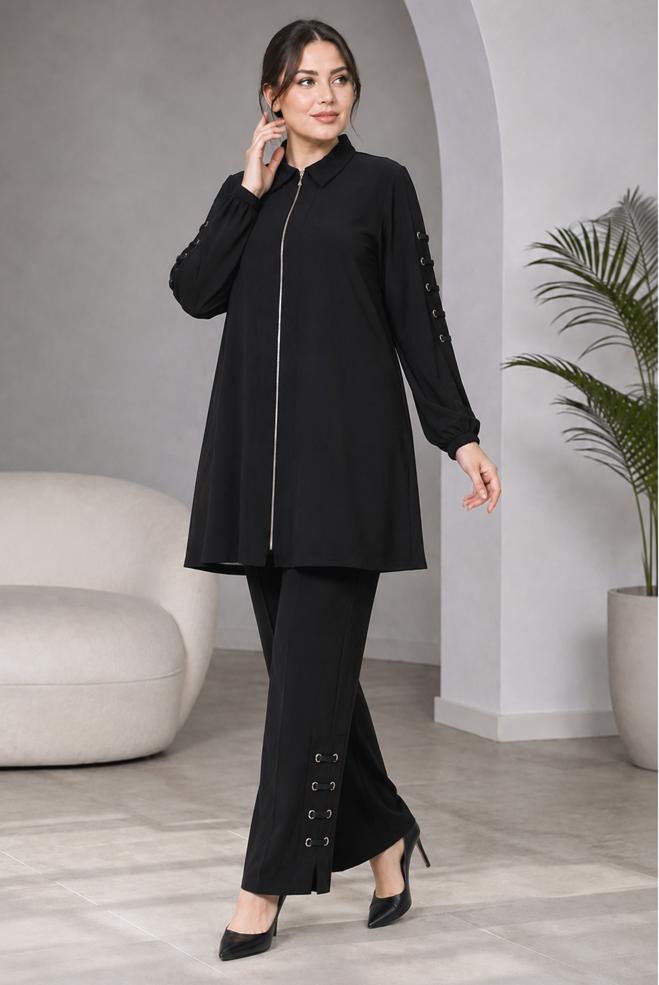 Hijab clothing BLACK PLUS SIZE MODAL PANTSUIT 21040 - ALVİNA