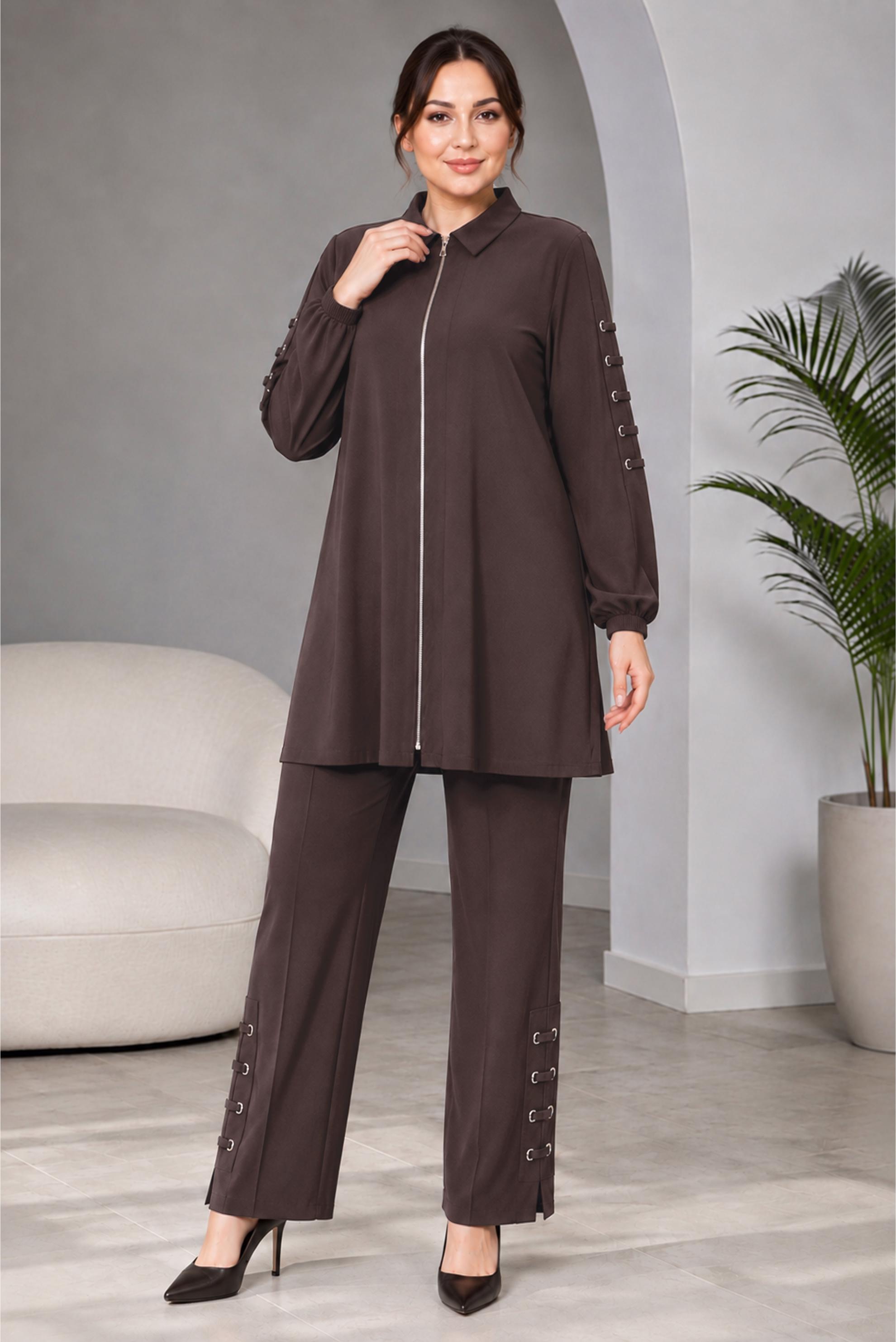 Hijab clothing BROWN PLUS SIZE MODAL PANTSUIT 21040