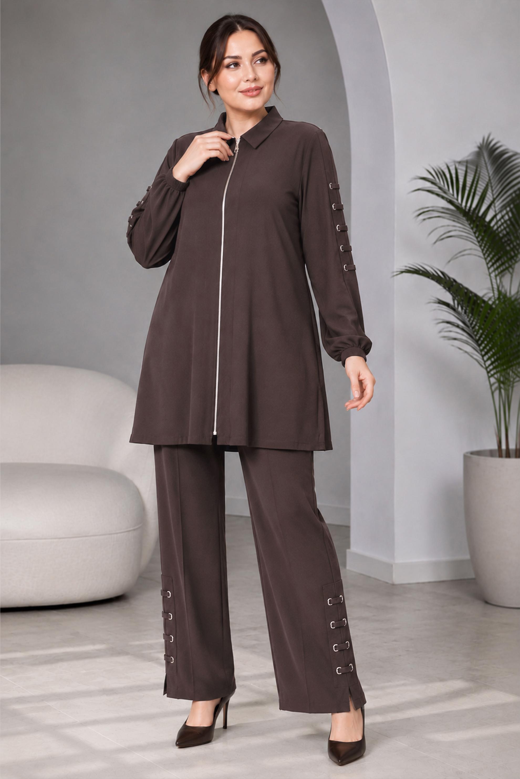 Hijab clothing BROWN PLUS SIZE MODAL PANTSUIT 21040