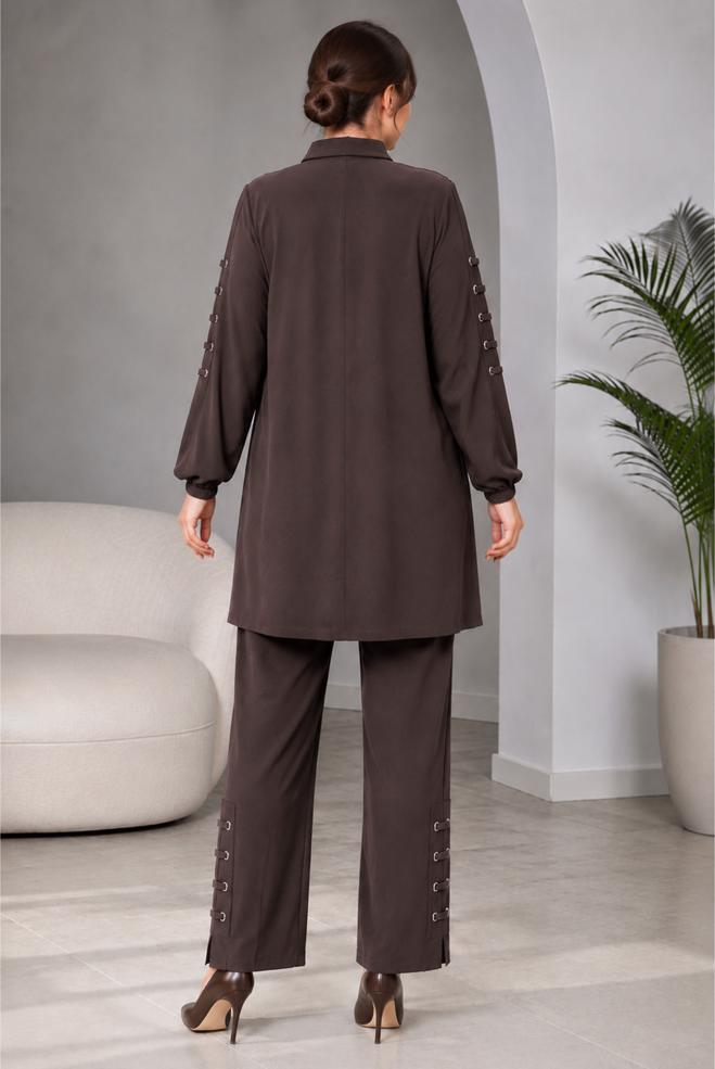 Hijab clothing BROWN PLUS SIZE MODAL PANTSUIT 21040 - ALVİNA