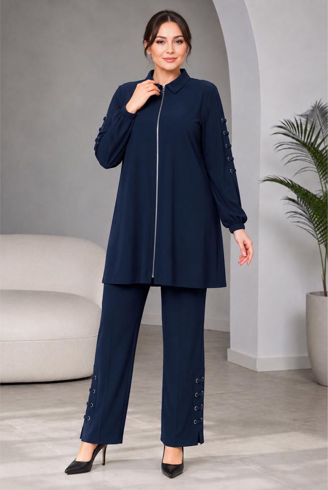 Hijab clothing NAVY BLUE PLUS SIZE MODAL PANTSUIT 21040 - ALVİNA